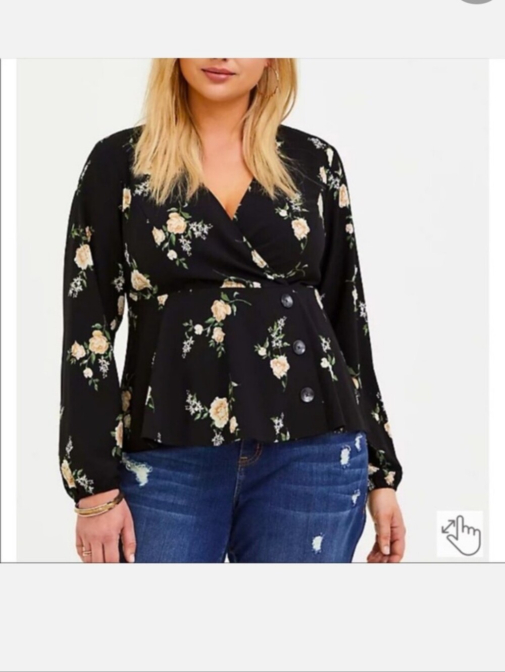 Nwot Torrid Black Floral Crepe Surplice Midi Peplum Blouse Boho Black Size1X